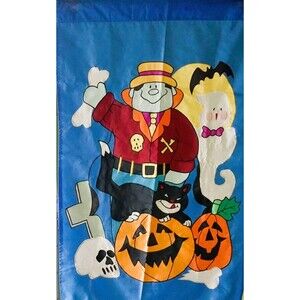 Spooky Cute Halloween Flag Jack O Lanterns Ghost Scarecrow Bat 28" x 44"